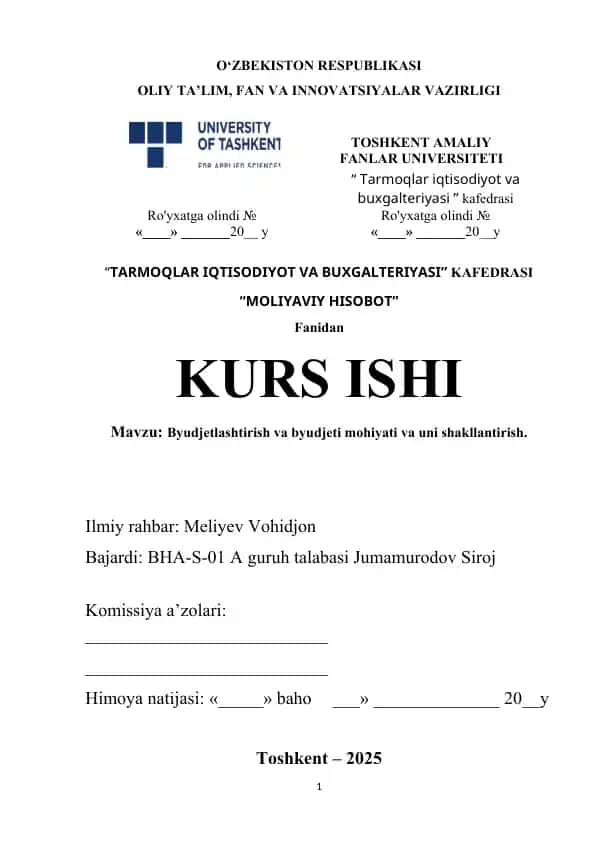 Byudjetlashtirish va byudjeti mohiyati va uni shakllantirish