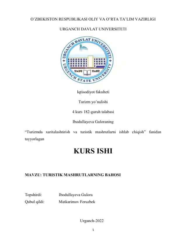 TURISTIK MASHRUTLARNING BAHOSI