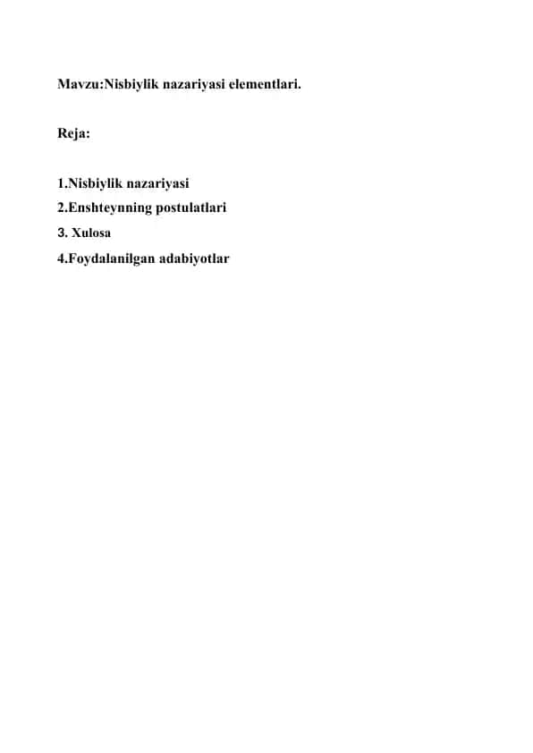 Nisbiylik nazariyasi elementlari