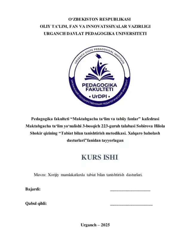 Xorijiy mamlakatlarda tabiat bilan tanishtirish dasturlari.