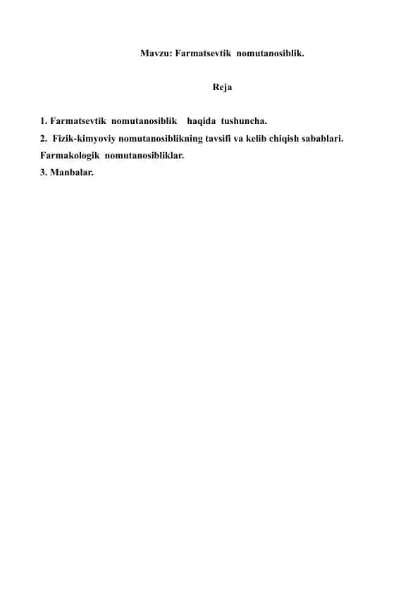 14. Farmatsevtik nomutanosiblik. Referat 5 bet.