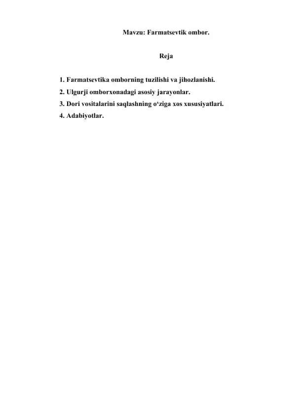 7. Farmatsevtik ombor. Referat 6 bet.