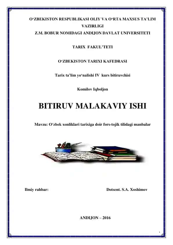 O‘zbek xonliklari tarixiga doir fors-tojik tilidagi manbalar