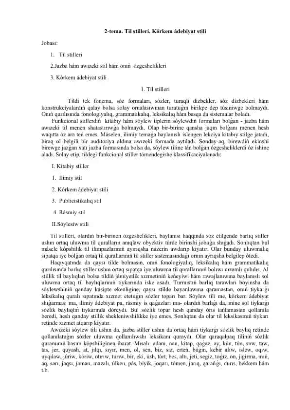Til stilleri va Kórkem ádebiyat stili taqdimoti