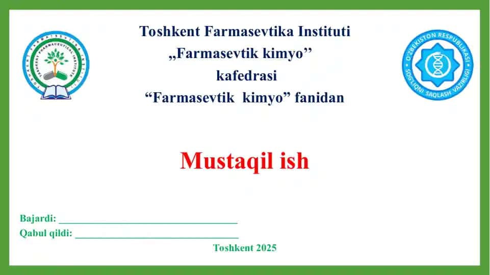 Xiral dori vositalari. Taqdimot, 16 bet.