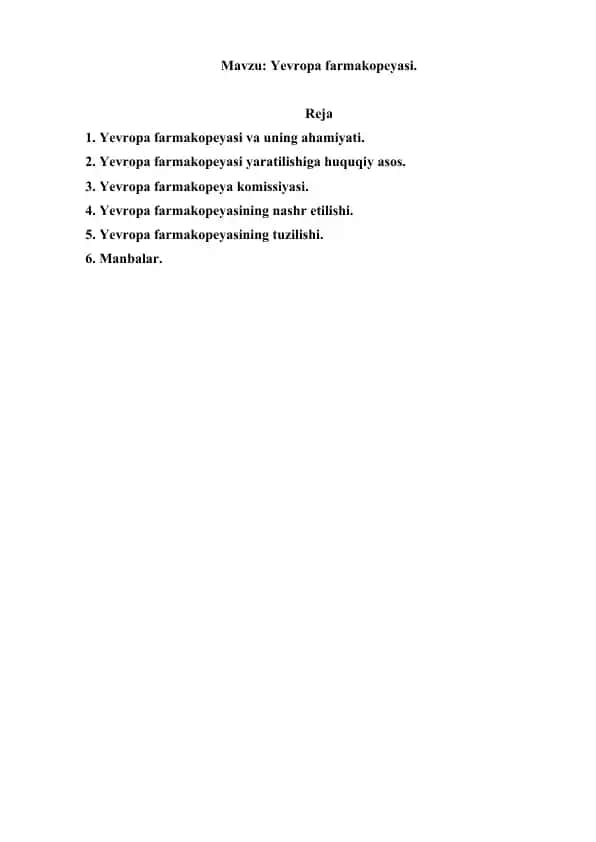 Yevropa farmakopeyasi. Referat, 10 sahifa.