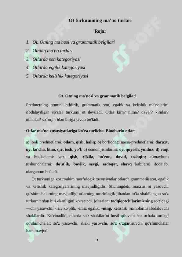 Ot turkumining ma’no turlari