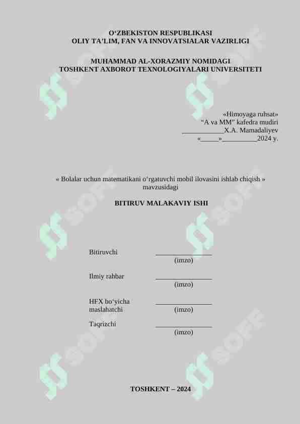 Bolalar uchun matematikani o‘rgatuvchi mobil ilovasini ishlab chiqish