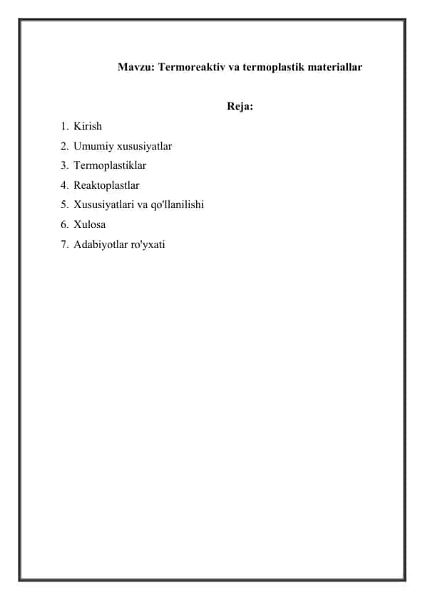 Termoreaktiv va termoplastik materiallar