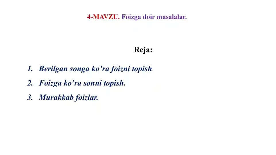 Foizga doir masalalar
