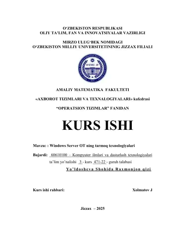 Windows Server OT ning tarmoq texnologiyalari