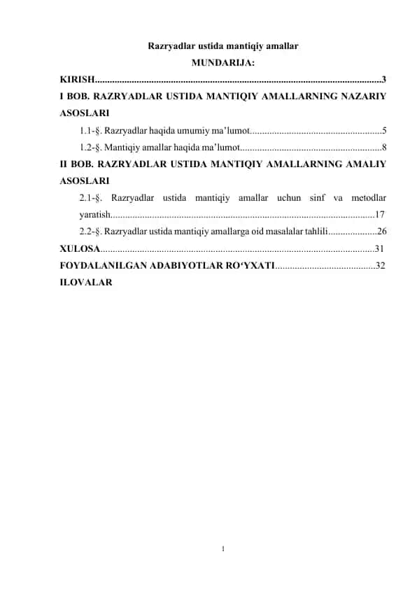 Razryadlar ustida mantiqiy amallar