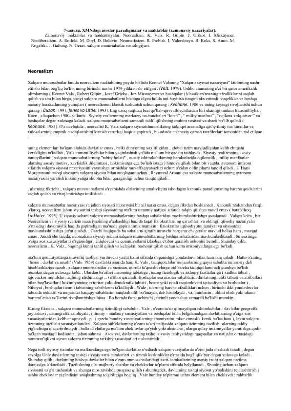XMNdagi asoslar paradigmalar va maktablar (zamonaviy nazariyalar)