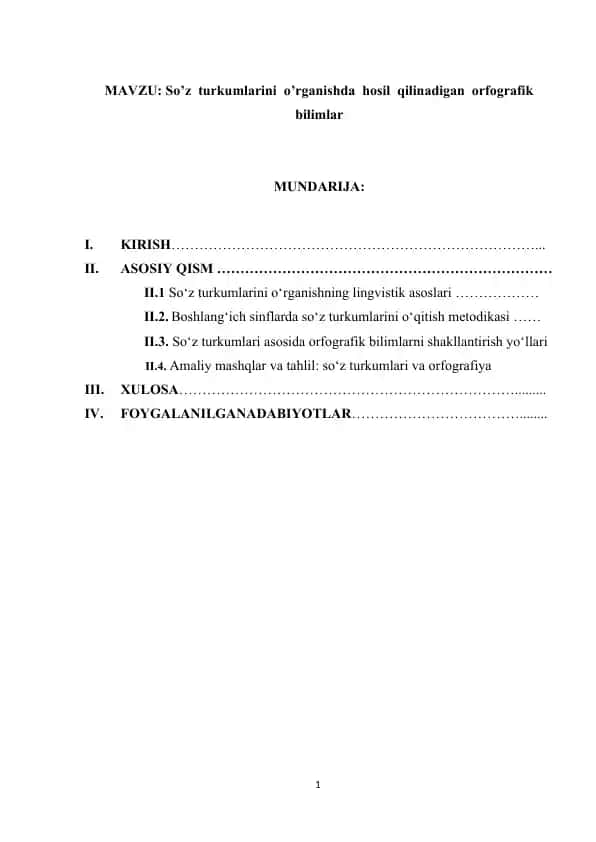 So'z turkumlarini o'rganishda hosil qilinadigan orfografik bilimlar