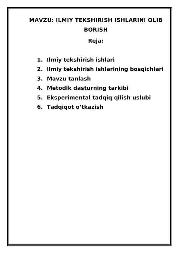 ilmiy tekshirish ishlarini olib borish