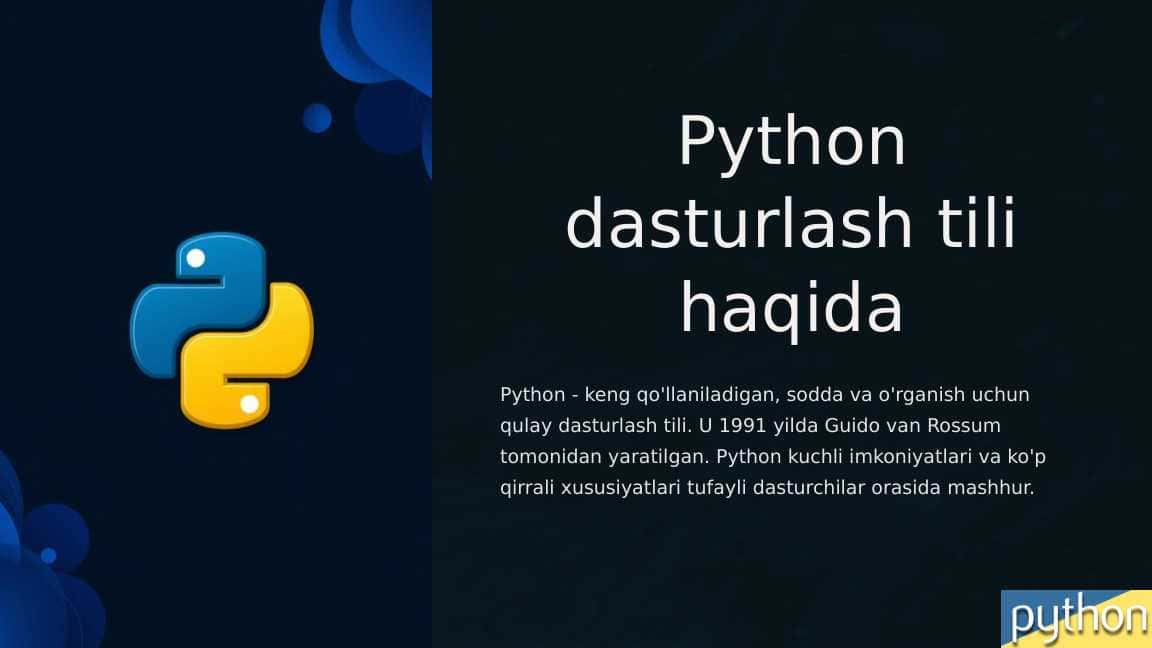 Python dasturlash tilining dunyodagi ahamiyati