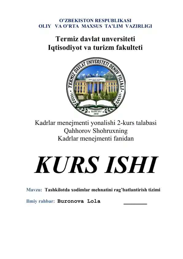 Kadrlar menejmenti yonalishi kurs ishi
