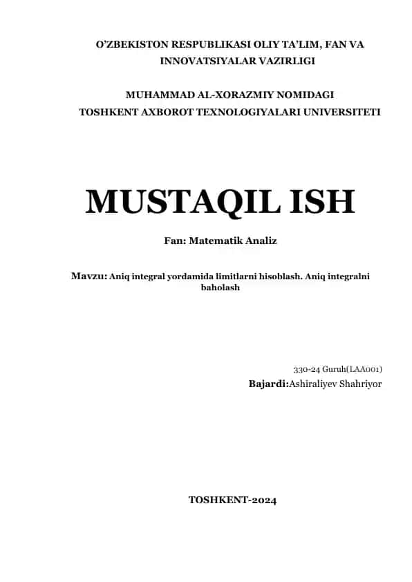 Aniq integral yordamida limitlarni hisoblash va baholash. Matematika integral va limit to'liq va aniq tavsiflari.2025