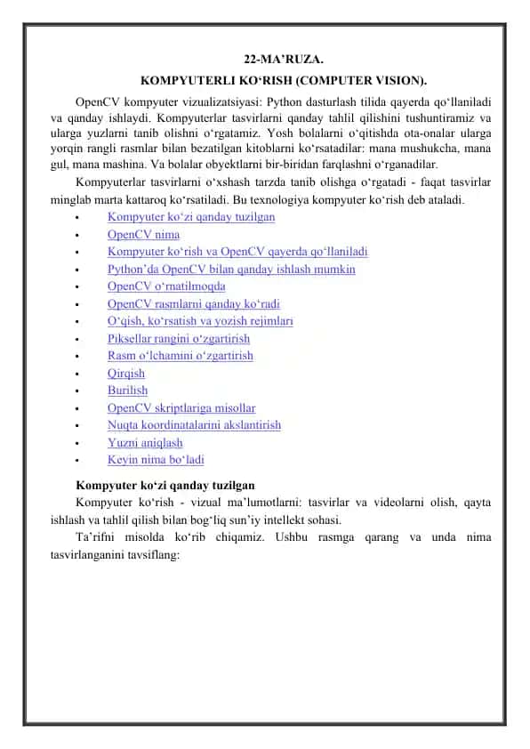 OpenCV kompyuter vizualizatsiyasi