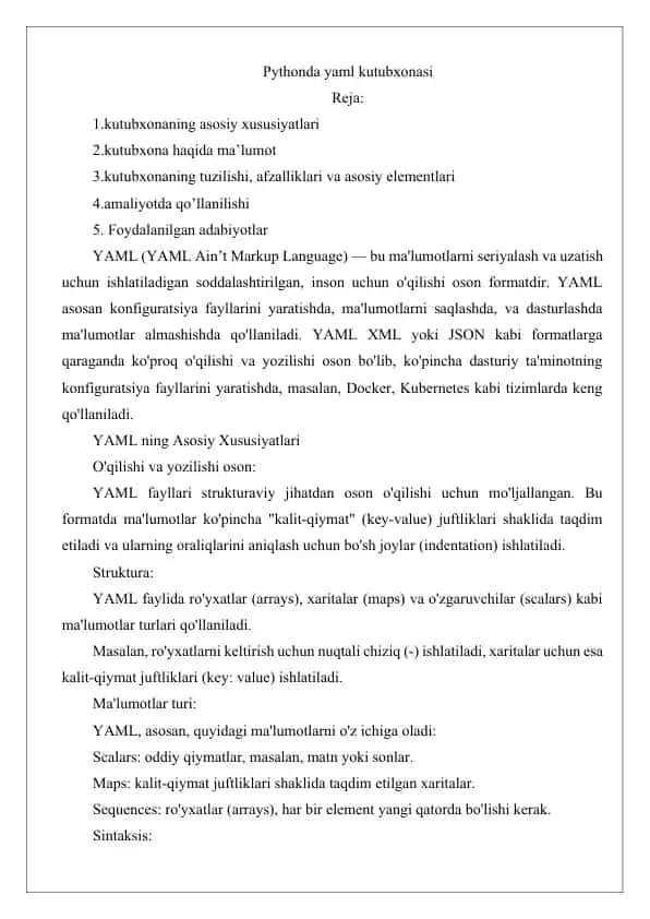 Pythonda yaml kutubxonasi