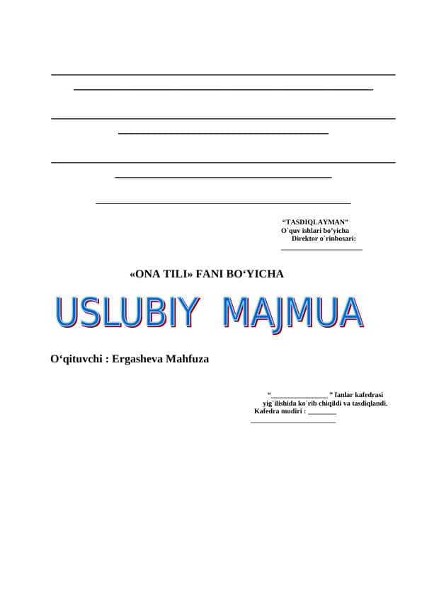 «ONA TILI» FANI BO‘YICHA Uslubiy Majmua