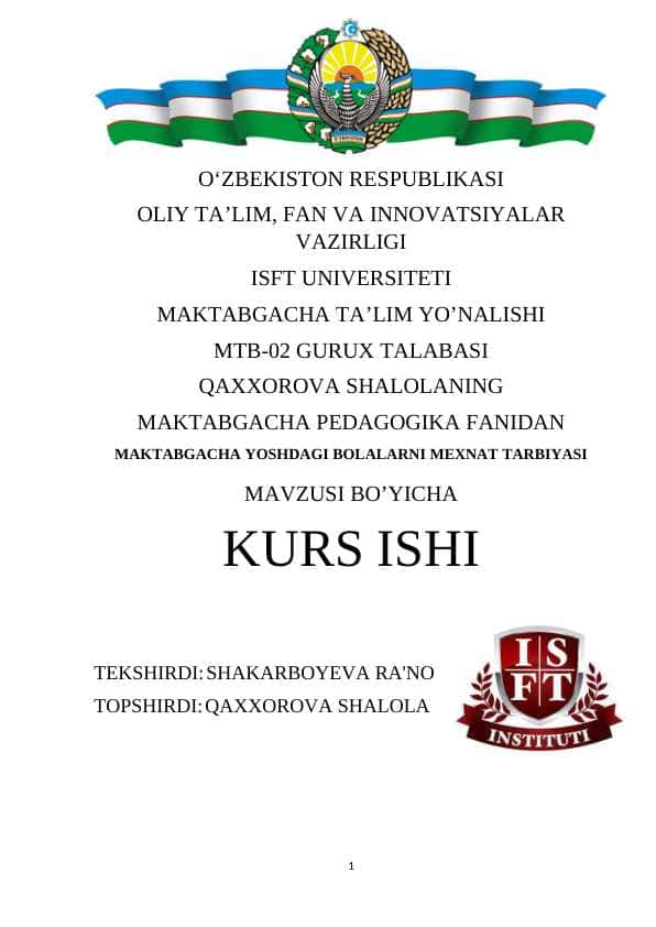 MAKTABGACHA YOSHDAGI BOLALARNI MEXNAT TARBIYASI