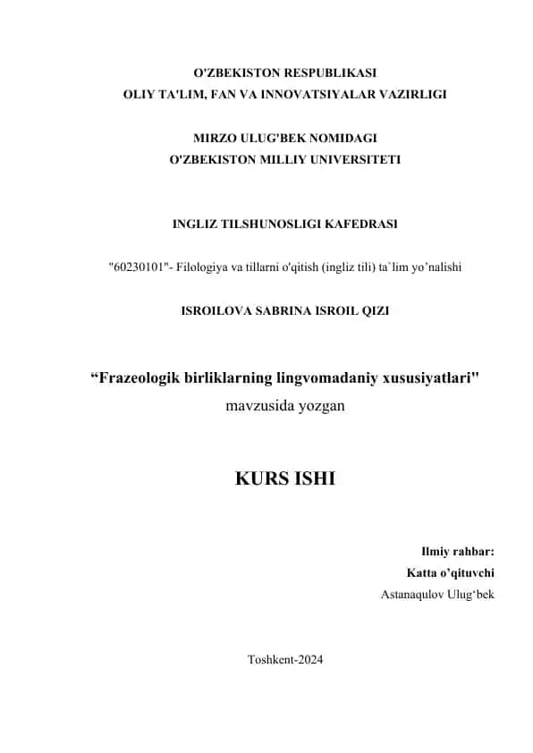 "Frazeologik birliklarning lingvomadaniy xususiyatlari"