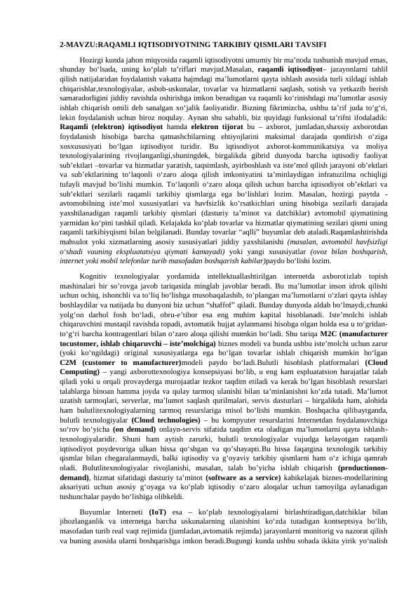 RAQAMLI IQTISODIYOTNING TARKIBIY QISMLARI TAVSIFI