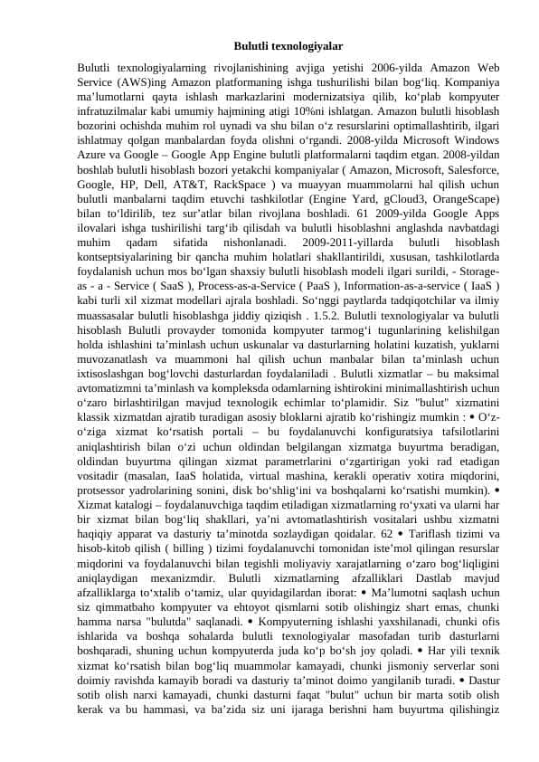 BULUTLI TEXNOLOGIYALAR