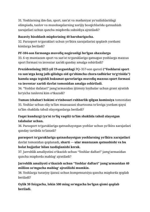 Yoshlar yetakchisi suhbat savol javoblari 31-60