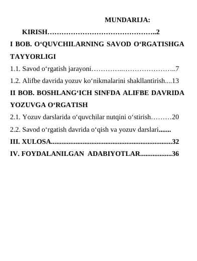 Savod o‘rgatish tayyorlov davri yozuv darslarini tashkil etish