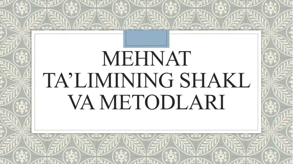 Mehnat ta’limining shakl va metodlari