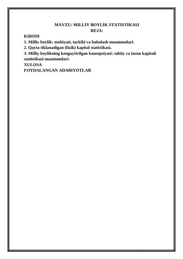 milliy boylik statistikasi