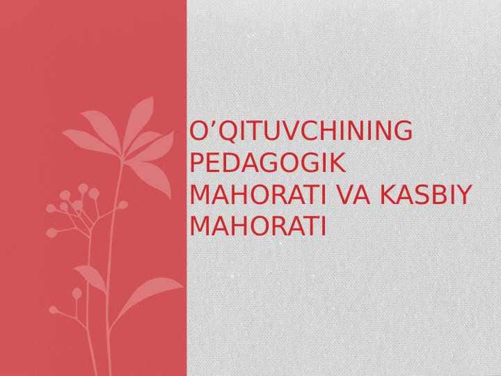 O’qituvchining pedagogik mahorati va kasbiy mahorati