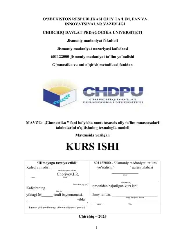 Gimnastika va uni o’qitish metodikasi fanidan kurs ishi