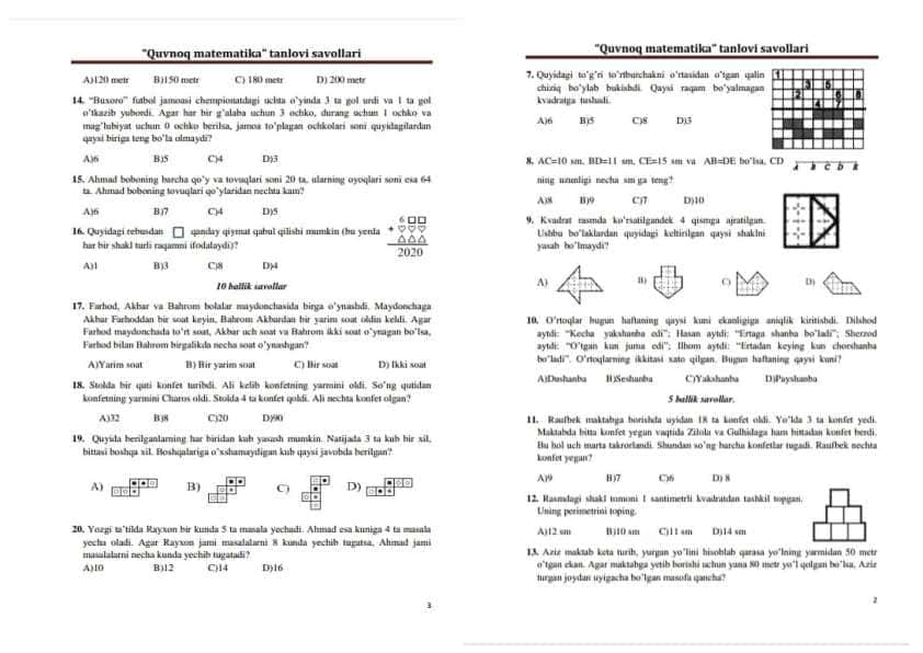 Quvnoq matematika testlar