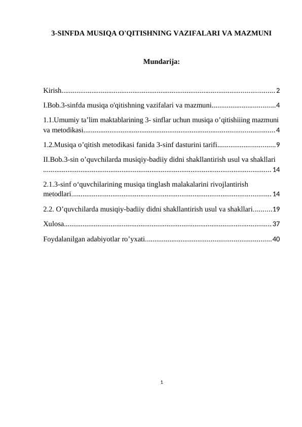 3-SINFDA MUSIQA O'QITISHNING VAZIFALARI VA MAZMUNI