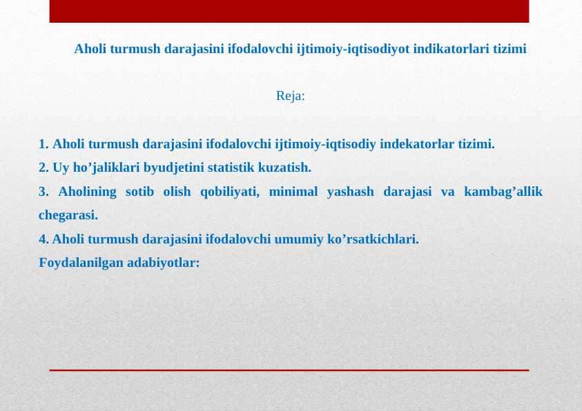 Aholi turmush darajasini ifodalovchi ijtimoiy-iqtisodiy indek