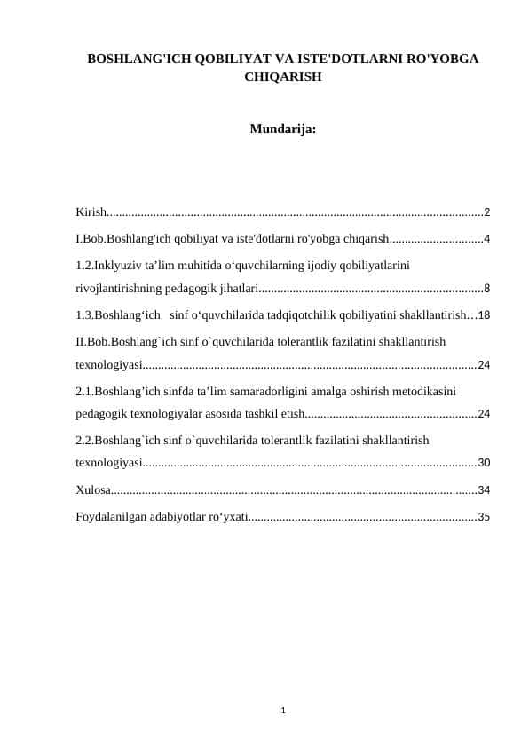 BOSHLANG'ICH QOBILIYAT VA ISTE'DOTLARNI RO'YOBGA CHIQARISH