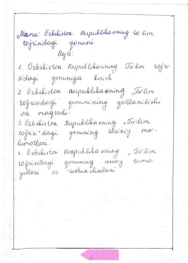 O'zbekiston Respublikasi ta'lim to'g'risidagi qonuni