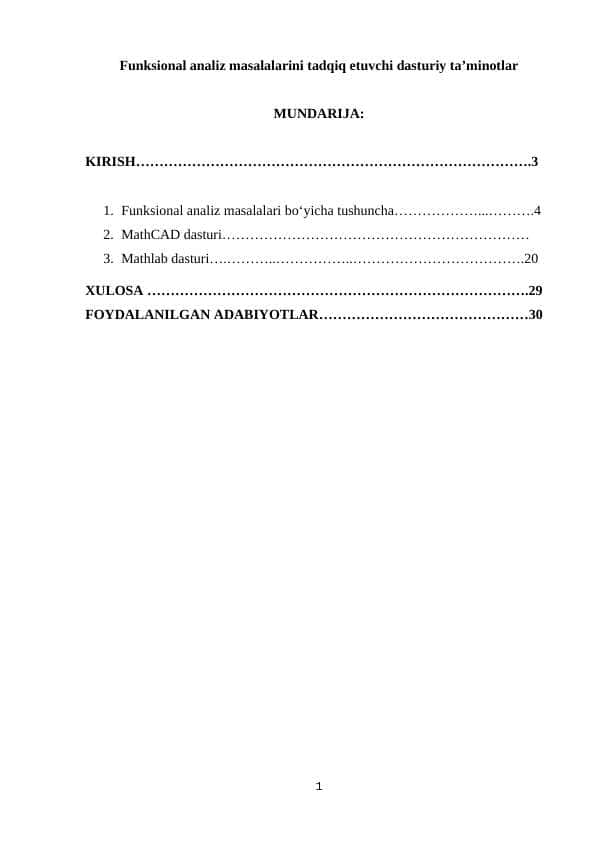Funksional analiz masalalarini tadqiq etuvchi dasturiy ta’minotlar