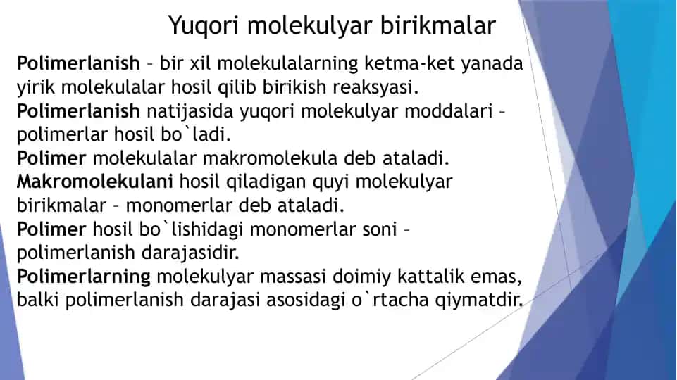 Yuqori molekulyar birikmalar