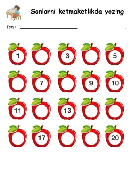 Ketmaketlik (Boqcha va boshlang'ich siniflar uchun sonlarni ketma ketlikda yozish uchun )
