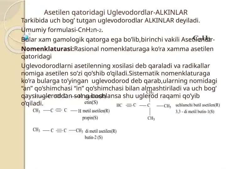Asetilen qatoridagi Uglevodordlar