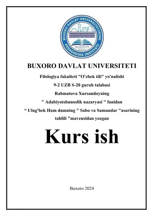 "Ulug'bek Hamdamning " Sabo va Samandar "asarining tahlili"