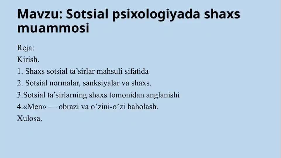 Sotsial psixologiyada shaxs muammosi