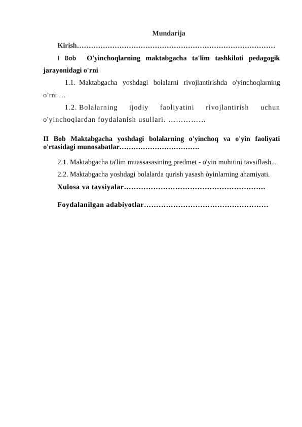 Oʻyinchoq turlari oʻyinchoqqa qoʻyiladigan talablar