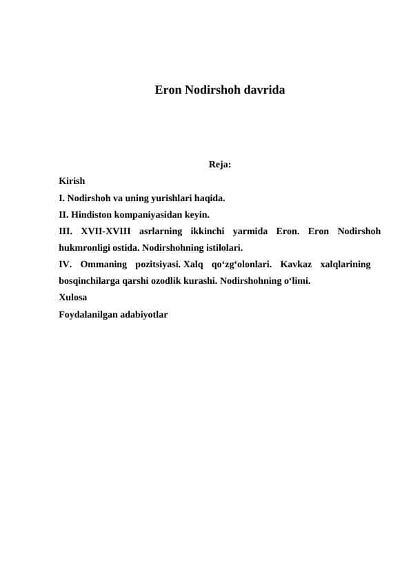 Eron Nodirshoh davrida