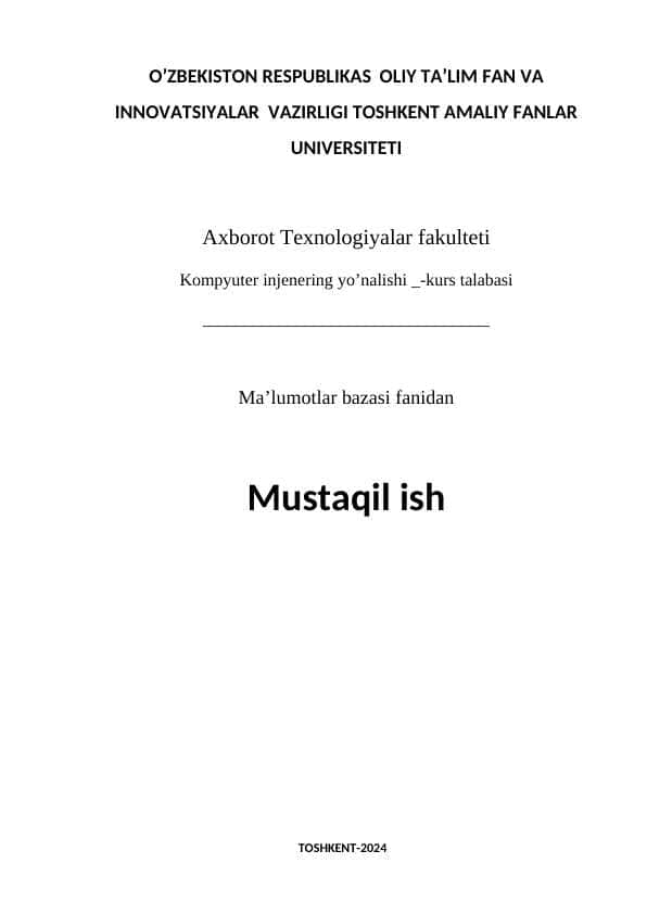 Avtosalon ma’lumotlar bazasini yaratish