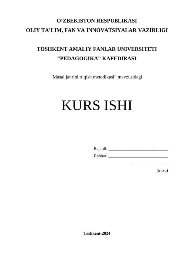 Masal janrini o‘qish metodikasi
